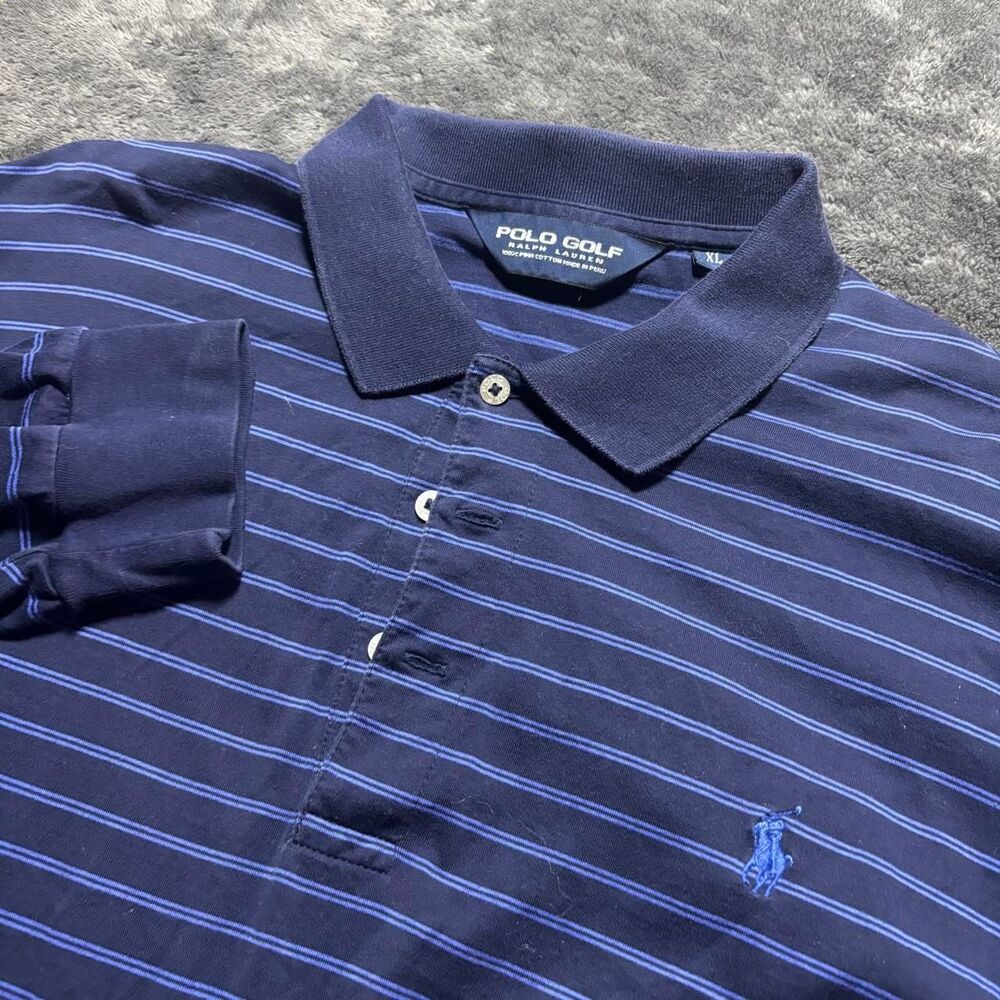 Polo Golf Ralph Lauren Striped Polo Shirt Men’s XL Navy Blue Long Sleeve